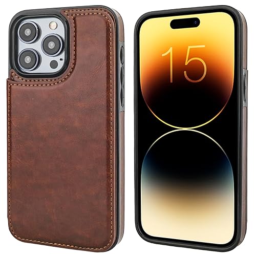 ONETOP for iPhone 15 Pro Max Wallet Case with Credit Card Holder,Brown | Kickstand,ID/Cash Holder,Case Wallet with Card Slots,Double Magnetic Clasp,Durable PU Leather Shockproof Cover for Women Men - color: Brown