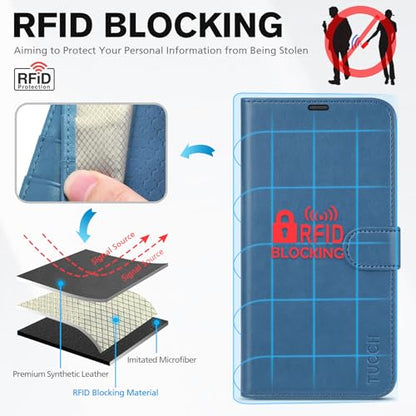 TUCCH Wallet Case for iPhone 16 (6.1") 2024, Flip Stand, Light Blue | RFID Blocking, 4 Card Holders, Kickstand, PU Leather, Shockproof TPU Shell, Magnetic Closure, Protective Folio Cover - color: Light Blue
