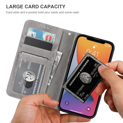 Bocasal Detachable Wallet Case Card Holder for iPhone 13, Grey | RFID Blocking Kickstand Card Slots Holder PU Leather Magnetic Shockproof Wrist Strap Removable Flip Protective Cover 6.1 inch - color: Gray