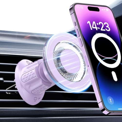 for MagSafe Car Mount,【22 N55 Super Magnets】 Magnetic Phone Holder for Car Air Vent, Cell Phone Mount Car Accessories Compatible with iPhone 17 16 15 14 13 12 Pro Max (Lavender) - color: Lavender