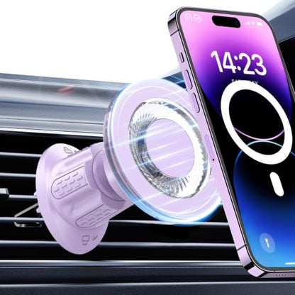 for MagSafe Car Mount,【22 N55 Super Magnets】 Magnetic Phone Holder for Car Air Vent, Cell Phone Mount Car Accessories Compatible with iPhone 17 16 15 14 13 12 Pro Max (Lavender) - color: Lavender
