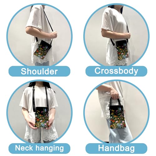 Neoprene Cell Phone Sleeve Pouch Case Bag with Crossbody Strap Neck Lanyard for Women 7.5 X 4.3 in Flowers Plants - color: Flowers Plants