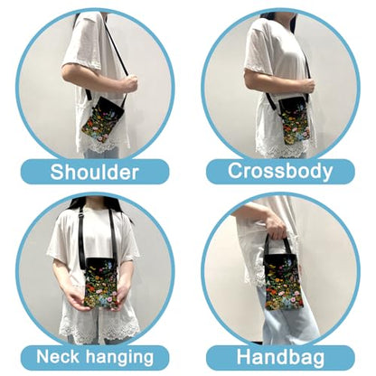 Neoprene Cell Phone Sleeve Pouch Case Bag with Crossbody Strap Neck Lanyard for Women 7.5 X 4.3 in Flowers Plants - color: Flowers Plants