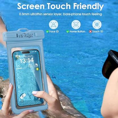 2 Pack IPX8 Waterproof Phone Pouch for iPhone 16/15/14/13 Pro Max Plus (7.2 Inch) - Swimming, Diving, Snorkeling, Snowproof - Touchscreen Friendly Underwater Photography Dry Bag (Blue&Blue) - color: Blue&Blue