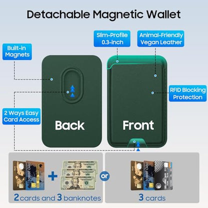 Magnetic for Google Pixel 10/Pixel 10 Pro Wallet Case Card Holder﻿ | Compatible with MagSafe, Shockproof Phone Cover with Detachable RFID Blocking Card Slot, Green - color: Green, size: Pixel 10/10 Pro