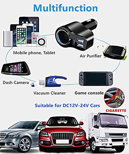 4 in 1 USB C Car Charger, 168W Multi USB Cigarette Lighter Adapter - color: PD3.0+ USB C-C Cable