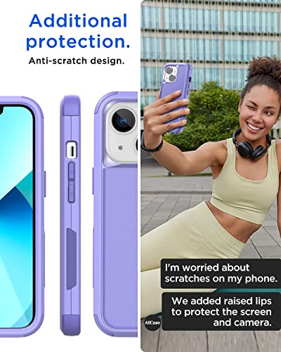 AICase for iPhone 13/iPhone 14 Case,Heavy Duty 3-Layer Rugged Pocket-Friendly Phone Case,Durable Military Grade Protection Shockproof/Drop Proof/Dust-Proof Protective Cover for iPhone 13/iPhone 14 - color: Light purple Case