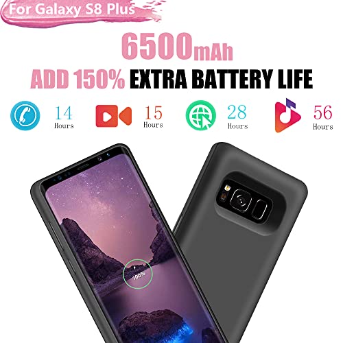 Battery Case for Samsung Galaxy S8+ Plus, 6500mAh Rechargeable Extended Battery Charging Case with Kickstand Black