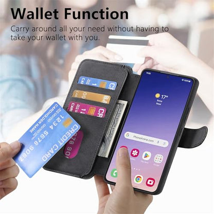 2 in 1 Wallet Case for Samsung Galaxy S25+ Plus CMG Black | PU Leather Magnetic Flip Folio Case with RFID Blocking Card Holder, Credit Card Slots Kickstand, Shockproof Protective Cover - color: Black, size: Samsung Galaxy S25 Plus