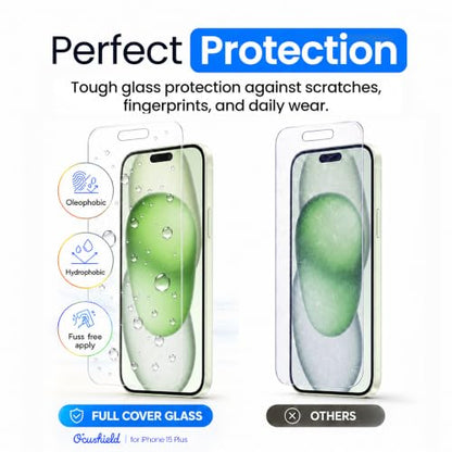 Ocushield Anti Blue Light Tempered Glass Screen Protector of iPhone 15 Plus (6.7") – Blocks Blue Light, Prevents Eye Strain & Helps You Sleep Better, 9H Hardness & Case Friendly | Fits 6.7 inch display. 9H tempered glass blocks UV & blue light. Anti-bacte