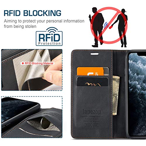 japezop iPhone 11 Pro Max Wallet Case with Card Holder[RFID Blocking],Kickstand,Leather Magnetic Flip Case with RFID Blocking,Flip Case for iPhone 11 Pro Max 6.5 inch(Black) - color: Black, size: iPhone 11 Pro Max 6.5 Inch