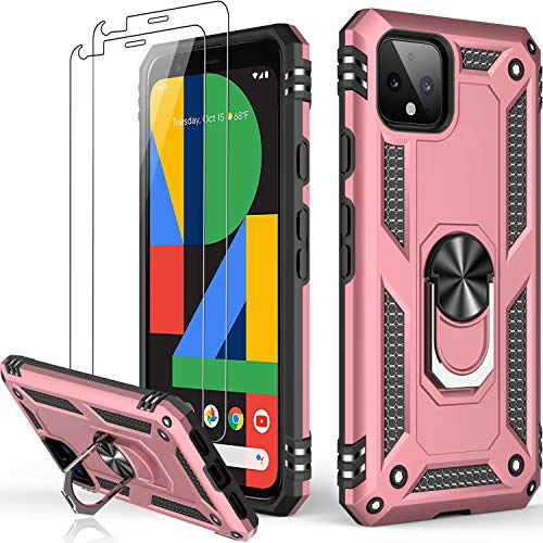 LUMARKE for Google Pixel 4 Case with Screen Protector,Pass 16ft. Drop Tested Military Grade Protective Phone Cover with Magnetic Ring Kickstand Compatible with Car Mount Holder Rose Gold - color: Rose Gold, size: Google Pixel 4
