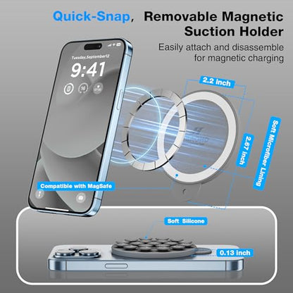 Magnetic Suction Cup Phone Mount with MagSafe, Silicone Hands-Free Grip Holder for iPhone Case and Android, Mirror Shower Phone Stand for Makeup FaceTime Gym Kitchen Bathroom, Gray - color: Gray