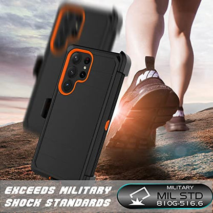 Njjex Rugged Case for Samsung Galaxy S23 Ultra, for Galaxy S23 Ultra Case with Belt Clip Holster, Full Body Protector Heavy Duty Shockproof Locking Swivel Holster Kickstand Hard Phone Cover [Orange] | Rugged heavy duty, shockproof full body protector, loc