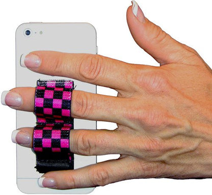 LAZY-HANDS 2-Loop Phone Grip - FITS Most - Black & Pink Checkers - color: Black & Pink Checkers - Fits Most