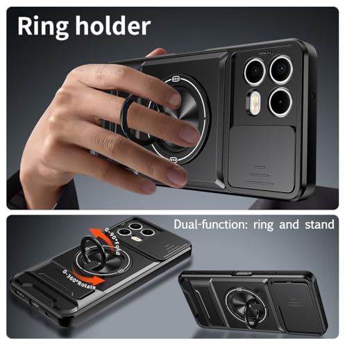 Compatible for T-Mobile Revvl 8 Pro TMRV08P5G Phone Case with HD Screen Protector, [Slide Camera Cover] [3 Stand Ways] Ring Holder Kickstand Military Grade Shockproof Protective Cover Case - Black - color: Revvl 8 Pro Black