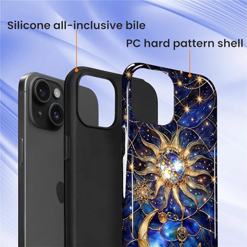 Case Compatible with iPhone 15 Plus, Cute Dual Layer Hybrid Phone Cover, Military Grade Drop Protection, Aesthetic Shockproof Phone Case for Women Girls, Galaxy Sun Moon - color: Galaxy Sun Moon, size: Iphone 15 Plus