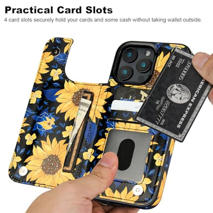 HAOPINSH for iPhone 16 Pro Max Wallet Case with Card Holder, Blooming Sunflowers Back Flip Folio PU Leather Kickstand Card Slots Case for Women Girls, Double Magnetic Clasp Shockproof Cover 6.9" - color: Blooming Sunflowers