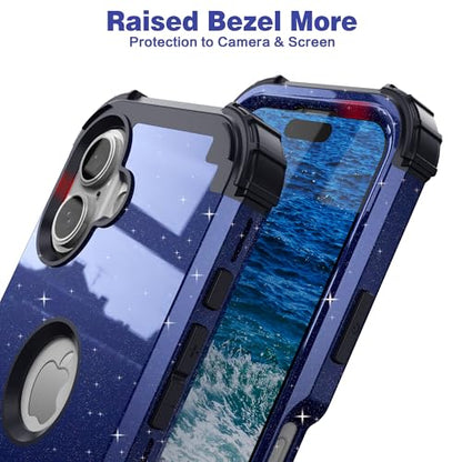 IDweel for iPhone 17 Case with Screen Protector for Men, 3 in 1 Shockproof Slim Fit Hybrid Heavy Duty Hard PC Cover Soft Silicone Bumper Full Body Anti-Fingerprint Case, Glitter Blue Black - color: Glitter Blue Black