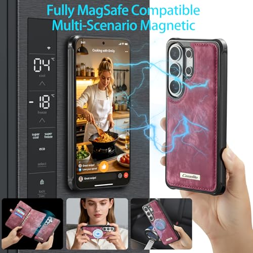 Compatible with Samsung Galaxy S26 Ultra Wallet Case with Magsafe with Zipper & Card Holder Strap Wristlet Detachable Magnetic Protective Back Case for Galaxy S26 Ultra 5G 6.9 Inch (Red) - color: (Detachable and Magsafe)-Red, size: S26 Ultra 6.9 Inch