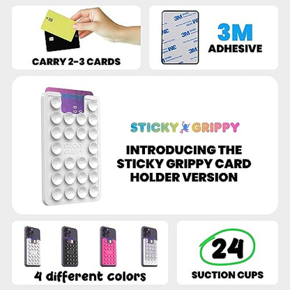 StickyGrippy Suction Phone Card Holder Mount, Phone Wallet, Silicon Adhesive Phone Accessory for iPhone and Android, Hands-Free Mirror Shower Phone Holder, TikTok Videos and Selfies (White) - color: White