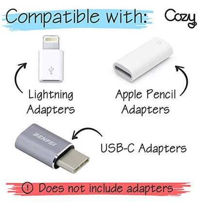 Cozy Silicone Charging Cable Keeper and Adapter Tether, Secure Black Cord Holders Compatible with Micro USB, Apple Pencil Components, Keychain, Car, Travel, 10-Pack - color: Black 10-Pack