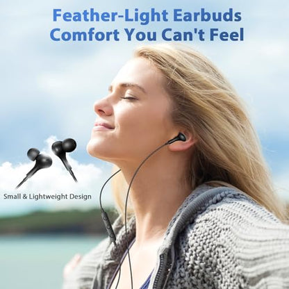 USB C Headphones with Case & Mic Wired Earbuds 90° Angled for Apple Android - color: Black