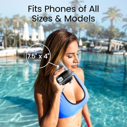 AquaVault Floating Waterproof Phone Pouch Case Universal for iPhone Android | Black. Floats and keeps phones and cash dry. Heavy-duty PVC, drop protection, adjustable neck strap. Fits any phone size. - color: Black