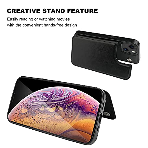 ONETOP for iPhone 13 Wallet Case with Card Holder,Black | Kickstand,ID/Cash Holder,Case Wallet with Card Slots,Double Magnetic Clasp,Durable PU Leather Shockproof Cover for Women Men - color: Black