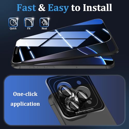 (3+2 Pack) 360° Privacy Screen Protector for iPhone 16 Pro Max 【4 Way Anti Spy】 + Camera Lens Protector,9H Shatterproof, Anti-Peep,Bubble-Free, Case Friendly Easy Installation Frame Included - size: iPhone 16 Pro Max