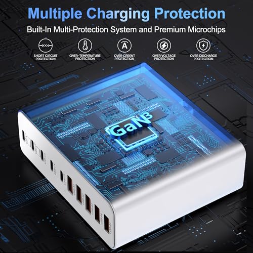 800W USB C Charger Block,10-Port GaN Charging Station - color: White