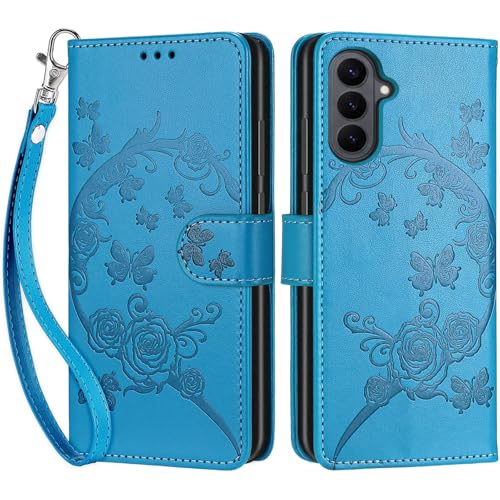 for Samsung Galaxy S26 5G Wallet case, Blue-Flower | 3 Card Holders, Kickstand, Shockproof TPU Shell, PU Leather, Magnetic Closure, Protective Flip Folio Cover, Women - color: 7