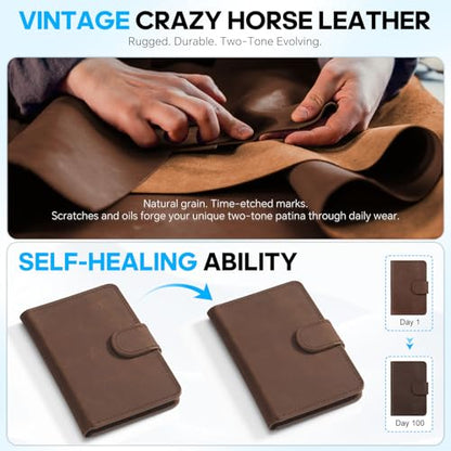 SHIELDON Genuine Leather for Magsafe Wallet, Crazy Horse Dark Brown - color: Crazy Horse - Dark Brown