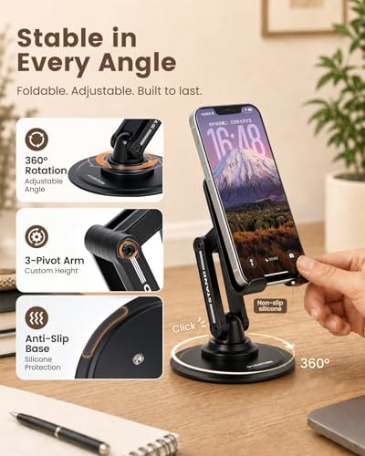 LENTION Phone Stand, 360° Rotating Foldable Adjustable Weighted Stable Base