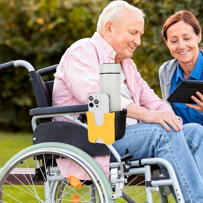 Accmor Wheelchair Cup Holder with Phone Holder, ﻿Universal 360° Rotatable Walker Cup Holder Rollator Scooter Accessory - color: Yellow