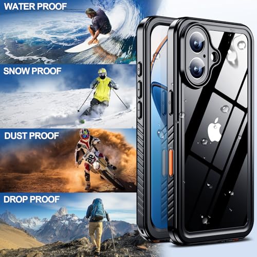 MOZOTER for iPhone 16 Case Waterproof with Clear Sound | [IPX8 Underwater Case][Full Body Shockproof & Dropproof]Built-in Screen Protector for iPhone 16 6.1 inch-Black - size: For iPhone 16-6.1"