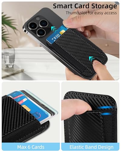 HiWe for MagSafe Wallet, 7 Cards Holder for Phone Case, RFID Blocking - color: Carbon Fiber Wallet - Black Band