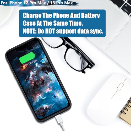 Battery Case for iPhone 12 Pro Max/iPhone 13 Pro Max, 6000mAh Rechargeable Extended Battery Charging Charger Case, Add 100% Extra Juice (6.7 Inches) Black