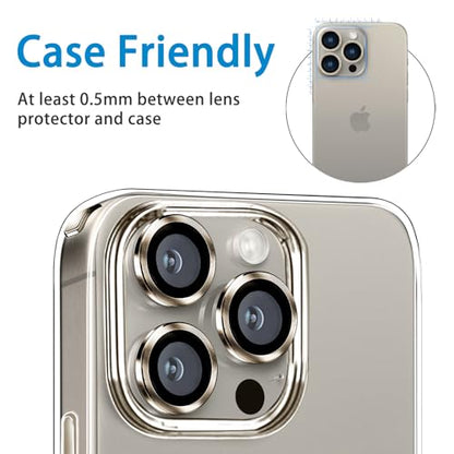 Compatible with iPhone 15 Pro/15 Pro Max Camera Lens Protector, Anti-Scratch Lens Cover 9H Tempered Glass Metal Camera Screen Protector Shockproof Camera Ring - Natural Titanium - color: Natural Titanium