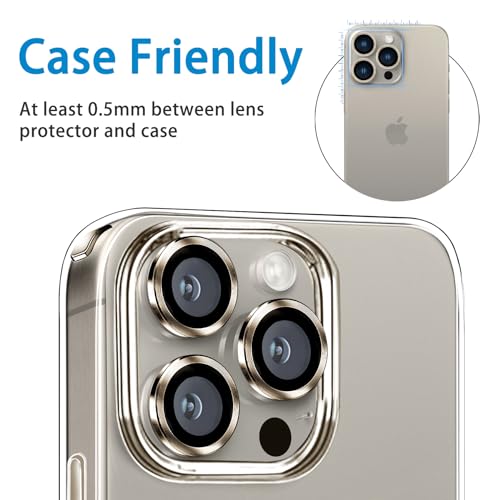Compatible with iPhone 15 Pro/15 Pro Max Camera Lens Protector, Anti-Scratch Lens Cover 9H Tempered Glass Metal Camera Screen Protector Shockproof Camera Ring - Natural Titanium - color: Natural Titanium
