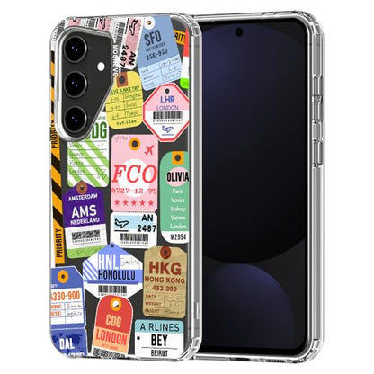 MOSNOVO Case for Samsung Galaxy S24 FE, [Buffertech 6.6ft Military-Grade Drop Protection] [Anti Peel Off Tech] Clear TPU Bumper Phone Case Cover Design - Air Ticket Labels - color: Clear - Air Ticket Labels, size: Samsung Galaxy S24 FE