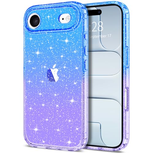 Hython for iPhone Air Case Glitter, Clear Glitter Sparkly Shiny Bling Sparkle Cute Cover, Anti-Scratch Soft TPU Slim Fit Shockproof Protective Phone Cases Women Girls, Gradient Blue/Purple - color: Gradient Blue/Purple, size: For Iphone Air - 6.5 Inch