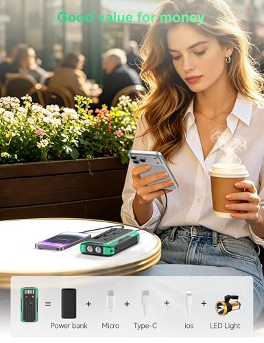 Solar Power Bank 40000mAh PD20W Fast Charging Portable Solar Charger - color: Green