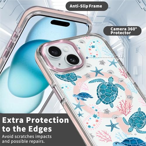 VisEnt Clear Case for iPhone 15, Magnetic Phone Case, Transparent Slim Cover, Military Grade Protection, Shockproof, Anti-Yellowing, Scratch Resistant, Sea Turtle Paisley - color: Sea Turtle Paisley, size: Iphone 15