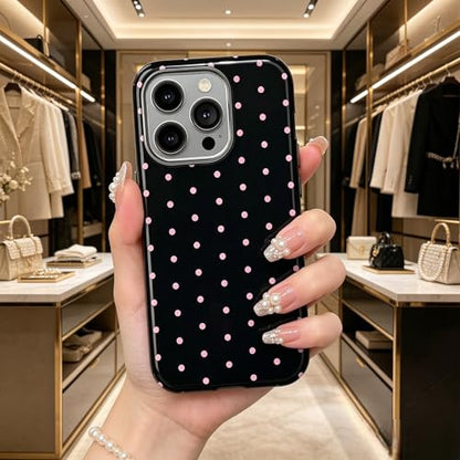 Pink Polka Dot Phone Case for iPhone 17 ProMax 16 Pro 15 14 13 12 for Samsung 26 Ultra Plus 25 24 Double Layer Protective Shockproof Smartphone Cover Black Color (Black, iPhone 16 Plus)