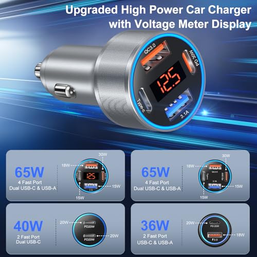USB C Car Charger 3 Pack, Bangfun 65W Super Fast Charging Car Phone Charger - color: Gray, size: 3-Pack
