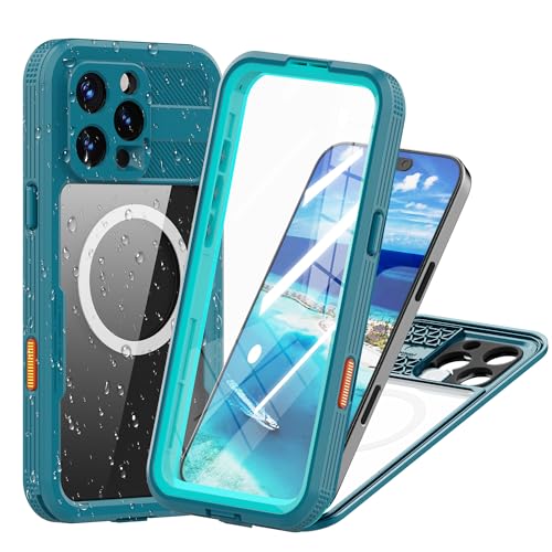 Waterproof Phone Case for iPhone 16 Pro Max 6.9 inch Magnetic - color: Cyan-Teal, size: iPhone 16 Pro Max 6.9 inch