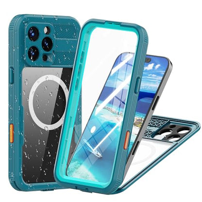 Waterproof Phone Case for iPhone 16 Pro Max 6.9 inch Magnetic - color: Cyan-Teal, size: iPhone 16 Pro Max 6.9 inch