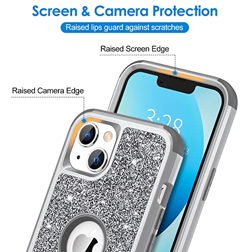 Hython Case for iPhone 13 Case Glitter, Cute Sparkly Shiny Bling Sparkle Cover, Heavy Duty 3 in 1 Hybrid Hard PC Soft TPU Bumper Full Body Shockproof Protective Phone Cases for Women Girls, Gray - color: Gray
