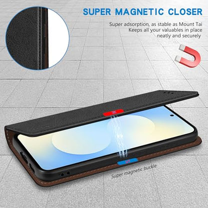 ZZXX for Samsung Galaxy S25 FE Wallet Case with [RFID Blocking] Card Slot Stand Strong Magnetic PU Leather Flip Fold Protective Phone Case for Samsung Galaxy S25 FE Case Wallet(Black-6.7 inch) - color: Black